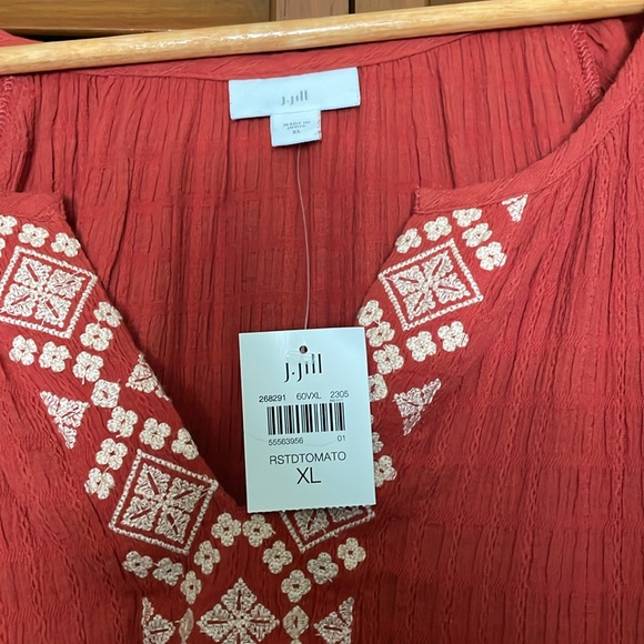 Jjill Peasant short sleeve midi dress XL with pockets and embroidery NWOT! - Picture 3 of 5